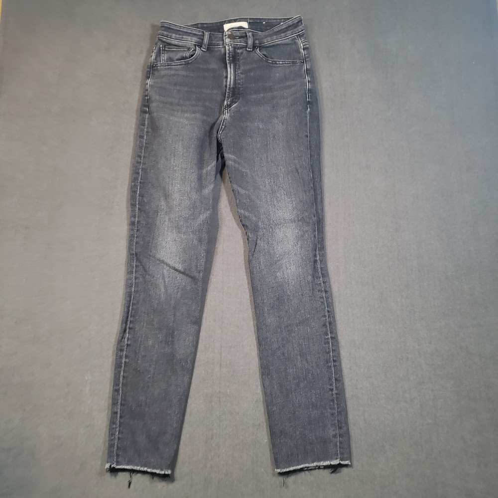 Revtown Decade Denim Jeans Womens 27 Black Raw Hem High Rise Slim Straight